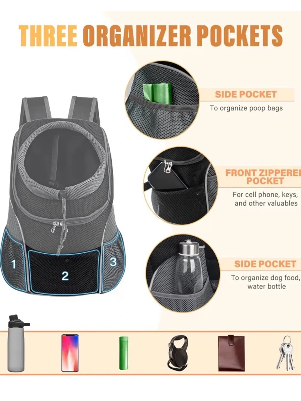 Front-Load Small Dog Carrier Backpack - Black/Grey